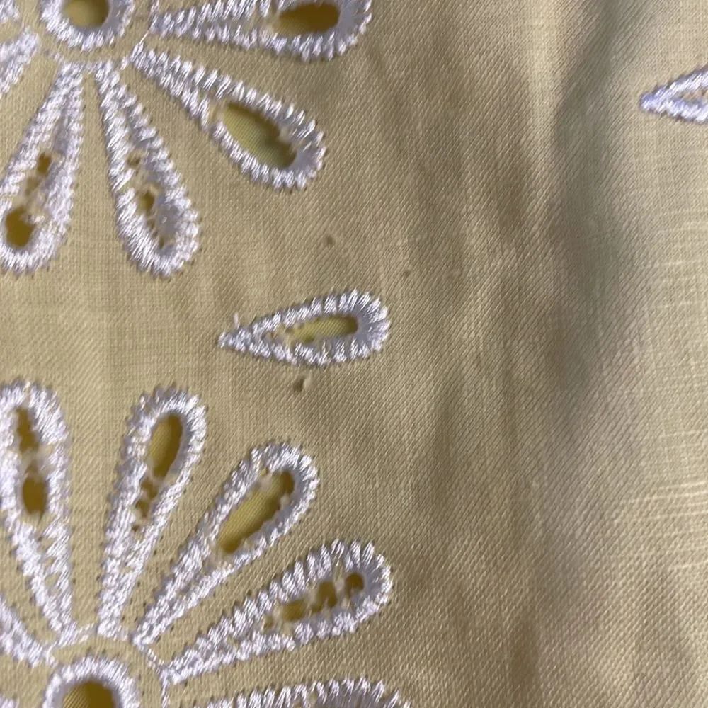 Peck & Peck Petite yellow 100% linen embroidered drop waist A-Line Midi skirt - Picture 14 of 14